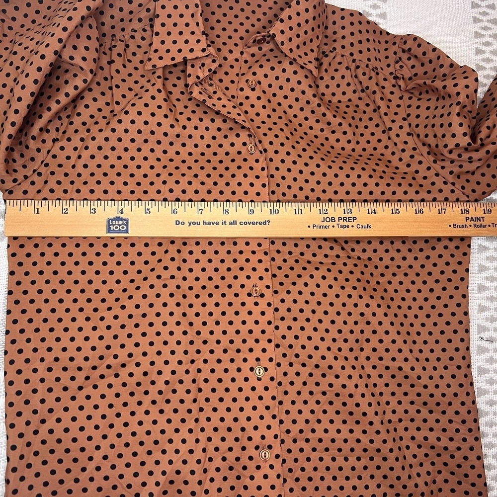 Lady Manhattan Vtg Blouse Twee Brown Polka Dot Button Up Long Sleeve Deadstock - Picture 4 of 10